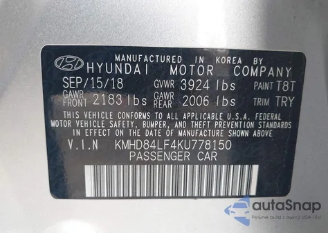 2019 Hyundai Elantra Sel from USA, damaged, VIN KMHD84LF4KU778150